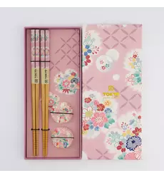 Tokyo Design Studio - Chopstick Giftset Chopstick and Rest/4 Pink Flower 10 sets