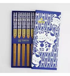Tokyo Design Studio - Chopstick Giftset/5 Neko Cat Blue AH-01 10 sets