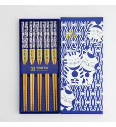 Tokyo Design Studio - Chopstick Giftset/5 Neko Cat Blue AH-01 10 sets