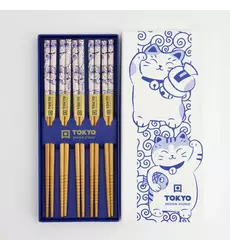 Tokyo Design Studio - Chopstick Giftset/5 Neko Cat Blue AH-02 10 sets