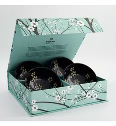 Tokyo Design Studio - Sakura Bowl Giftset 4pcs 12.5x7cm Black 450ml 1 set