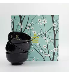 Tokyo Design Studio - Sakura Bowl Giftset 4pcs 12.5x7cm Black 450ml 1 set